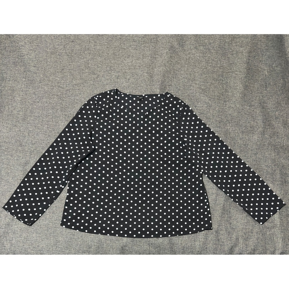 Emery Rose Women's XXL Blouse Black White Polka Dot V-Neck Long Sleeve